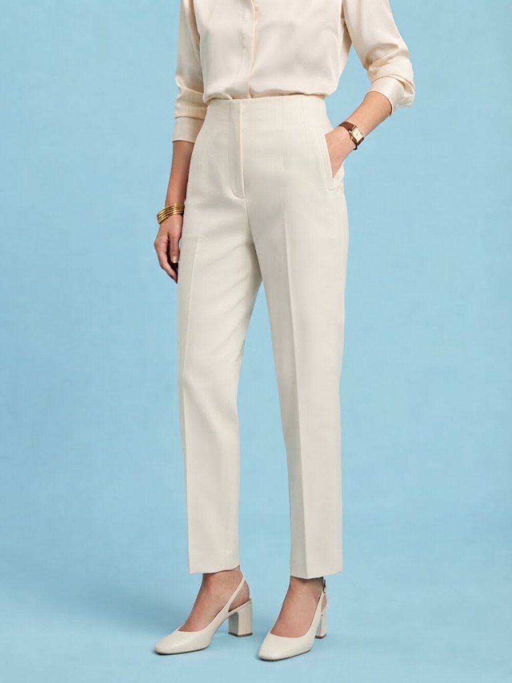 Zara Cream High-Waist Straight Leg Tailored Pants